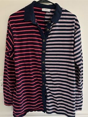 Eggie striped button up long sleeve polo shirt